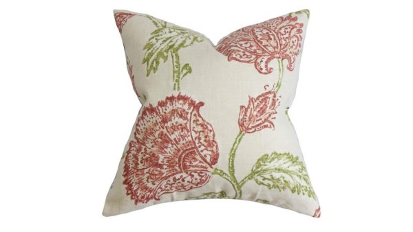 floral red and green 18" pillow