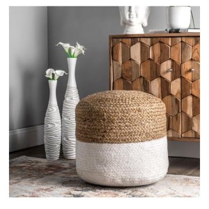 jute natural and white pouf